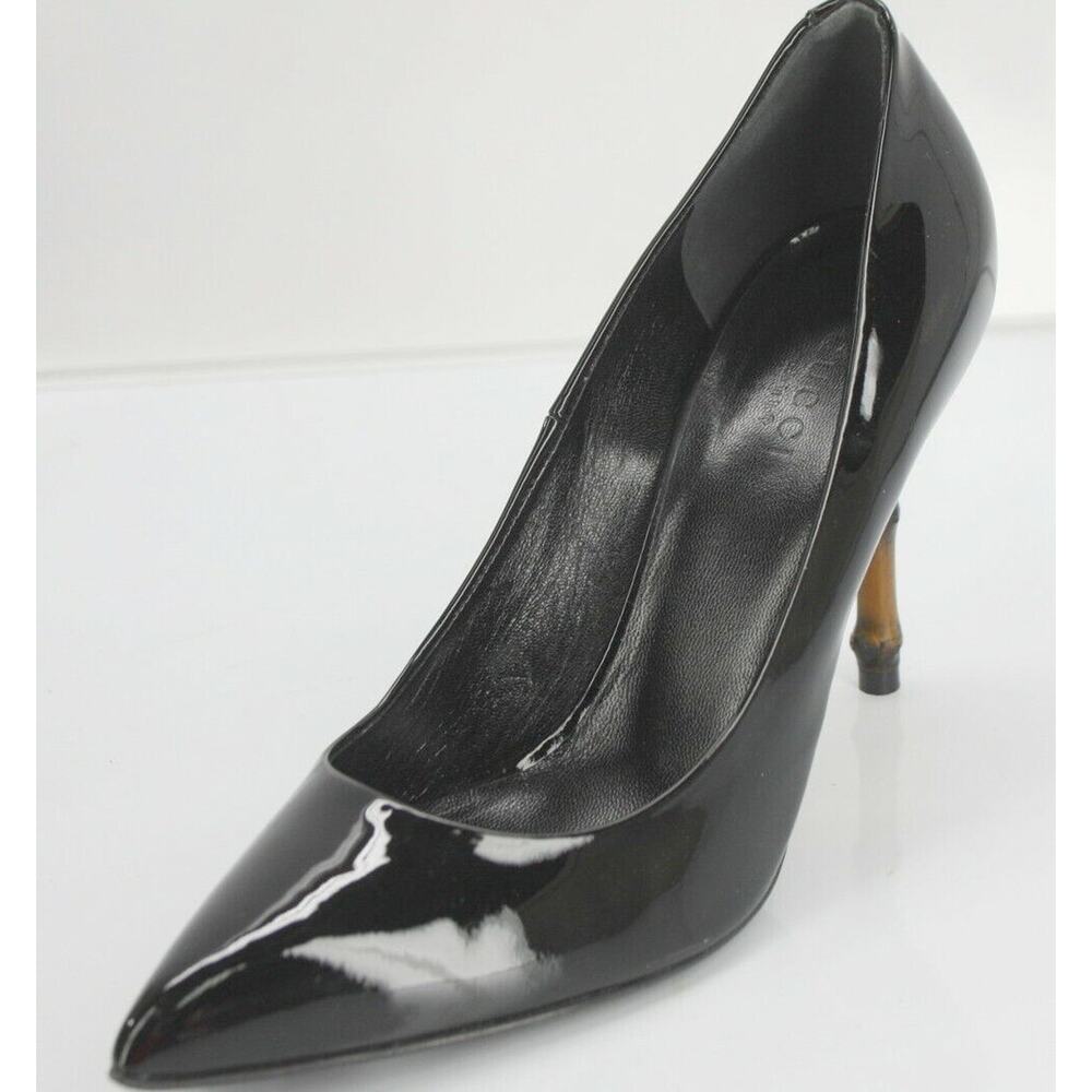 Gucci Black Patent Kristen Pointy Toe Bamboo Heels Pumps Size 35 New